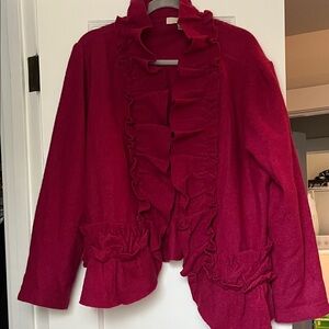 Wool Cardigan Fuchsia Ruffled 3 Clip Closure Cardigan Victorian Renaissance
